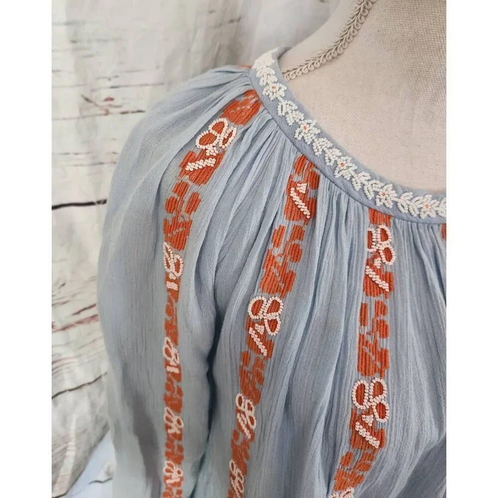 Tory Burch Alexandria Embroidered and Beaded Boho Pleasant‎ Blouse Size 2